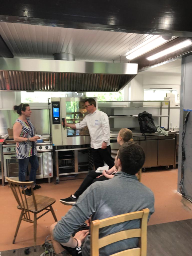 Barista training session in a commercial kitchen